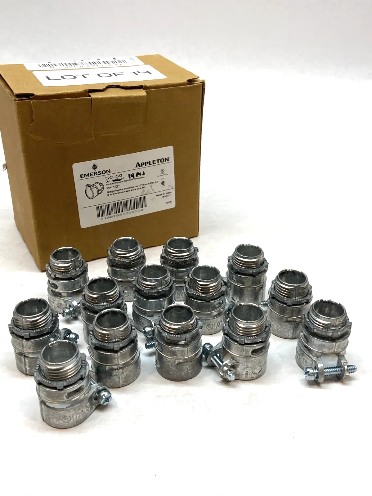USED EMERSON NEER STRAIGHT SQUEEZE CONNECTOR 1/2"  NON-INSULATED LOT OF 14