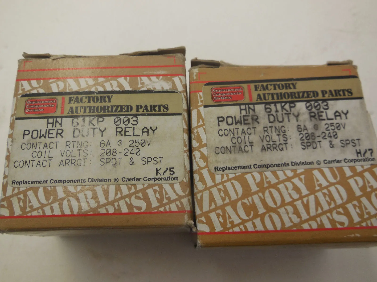 2 NEW CARRIER HN-61KP-003 POWER DUTY RELAY HN61KP003