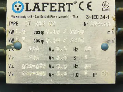 Lafert ST 90S C2 AC Motor 1.7kW 2840rpm 230/460v 3ph 90S TEFC