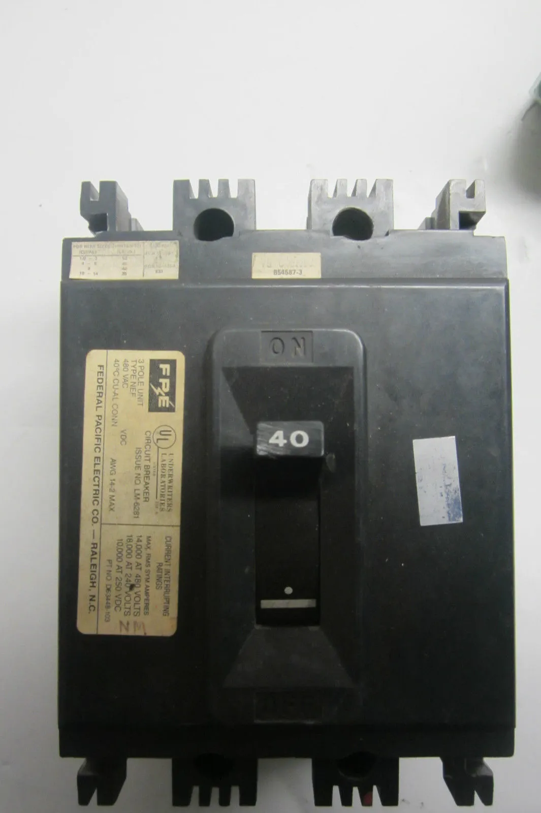 FEDERAL PACIFIC ELECTRIC LM-6281 CIRCUIT BREAKER LM6281