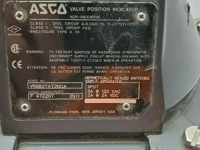 ASCO VR8B2YAT2NGA Valve Position Indicator 3a-120v 2a-24vdc
