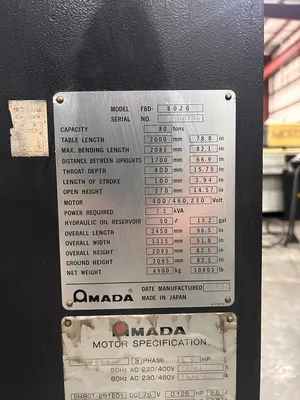 1995 AMADA FBD8020E Brakes, Press | Active Machinery Sales, Inc. (9)