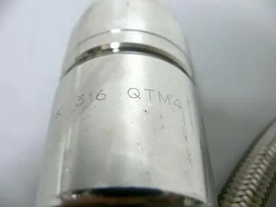 USED 75" STAINLESS STEEL BRAIDED HOSE W/ SWAGELOK 316 QTM2 & QTM4 QUICK CONNECTORS