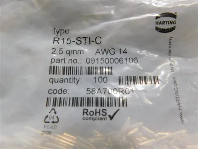 Bag of 100 Harting 09150006106 R15-STI-C Crimp Contact Pins New