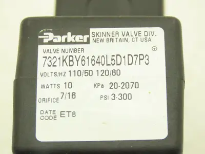 Parker 7321KBY61640L5D1D7P3 Skinner Solenoid Valve 110V 60Hz 10W 3-300PSI Timed