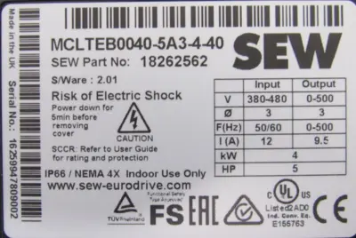 NEW SEW EURODRIVE 18262562 DRIVE 5HP MCLTEB0040-5A3-4-40