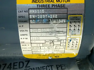 NEW BALDOR RM3115 MOTOR 1 H.P. 3450 R.P.M.
