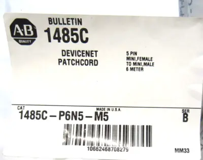 ALLEN BRADLEY 1485C-P6N5-M5 DEVICENET PATCHCORD 1485CP6N5M5 SER.B NEW SURPLUS