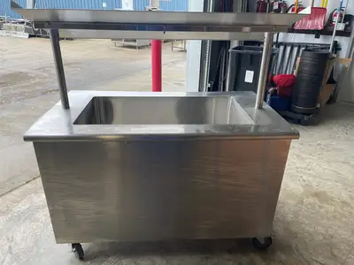 Used Hubert Used 52" Hubert 76306 Stainless 3 Pan Mobile Ice Down Bar Food Service Cart - SS309 Bar Equipment Illinois US | Falcon Restaurant Supply #1375698