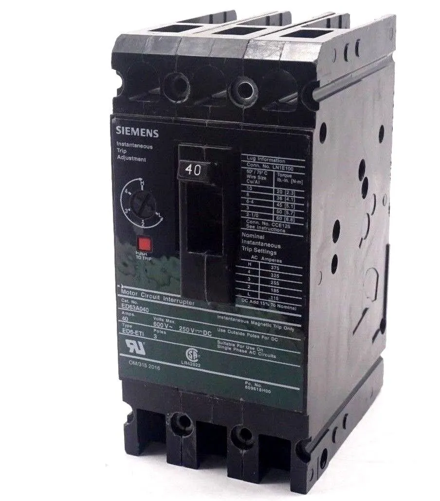 USED SIEMENS ED63A040 CIRCUIT BREAKER 40A 600V