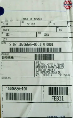 NEW US MOTORS 10706586-100 MOTOR WITH BRAKE 1HP 460V 7/8" DIA. 105601100DLF JDEM