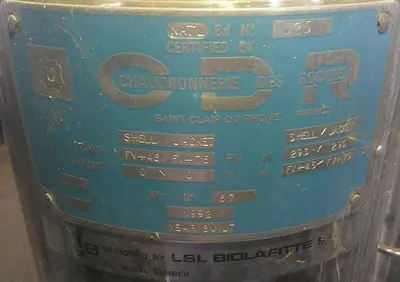 SPC8085  Reactor 30 liter capacity LSL Biolafitte SA bioreactor 45 psi internal, 75 psi jacket, 1/6 hp agitator, Stainless Steel