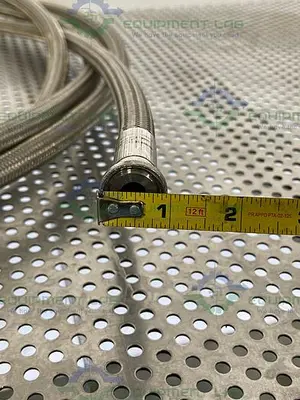 USED 240" STAINLESS STEEL BRAIDED HOSE W/ 1" TO 1/2" SANITARY FITTING