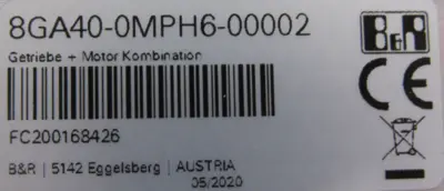 NEW B&R 8GA40-080-003S2PH GEAR MOTOR 80MPH6.300S114-01 8GA40-0MPH6-00002