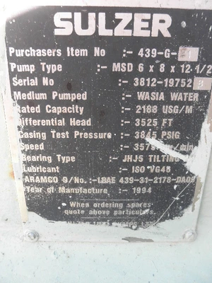 USED SULZER BINGHAM 6X8X12.5A MSD