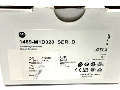 1489-M1D320 | Allen Bradley  Ser. D Miniature Circuit Breaker 1P 32A 240VAC 2-PACK - New – Open Box