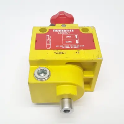 USED EMERSON NUMATICS LOCKOUT/SHUTOFF VALVE 3/8" IN/OUT 1/2" EXHAUST
