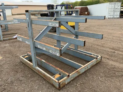 Metal Two Sided Cantilever Rack, on wheels so it can roll sideways, welded together, arms stick out ...