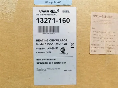 VWR 13271-160 Heating Circulator 1130-1S 120V 60Hz 11A 8160V11B Used