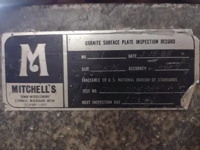 8' X 4' X 14" MITCHELL PRECISION LAYOUT INSPECTION GRANITE TABLE: STOCK #23805