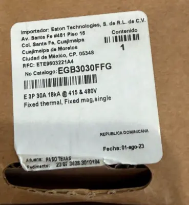 NEW EATON EGB3030FFG CIRCUIT BREAKER 480VAC 30 AMP 3 POLE SER.G