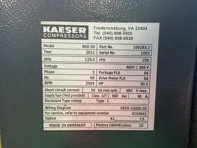 Used 2011 KAESER BSD 50 Rotary Screw & Sliding Vane Air Compressors Ohio US | HGR 24 #1705011
