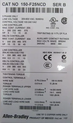 NEW ALLEN BRADLEY 150-F25NCD SMART MOTOR CONTROLLER SER.B 150F25NCD