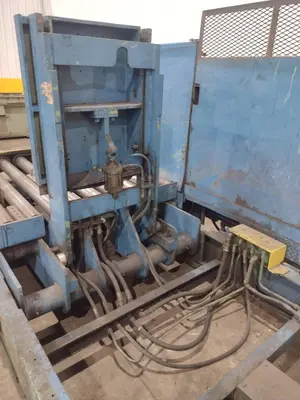 20,000 LBS X 54" X 36" BRANER HYDRAULIC COIL CAR UPENDER WITH POWER FEED CONVEYOR: YOBRO #25238