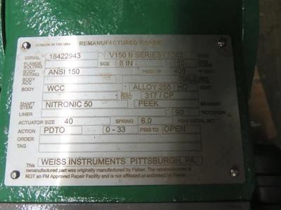 Fisher 8" V150 V-Ball Control Valve , material wcc/316ss