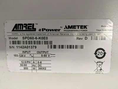SPD60-6-K0E0 | Ametek Amrel  Rev D ePower Programmable DC Power Supply 60V 6A - Used