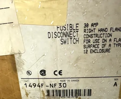 NEW ALLEN BRADLEY 1494F-NF30 DISCONNECT SWITCH 30A 3P 600V