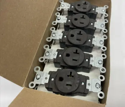New | in-Stock Leviton Single Straight Blade, Outlet Receptacle Brown, NEMA 5-20R LOT OF Electrical Fittings Michigan US | Maverick Industrial Sales #1402963