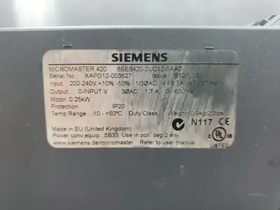 USED Siemens 6SE6420-2UC12-5AA0 MICROMASTER 420 Drive, B12/1.05