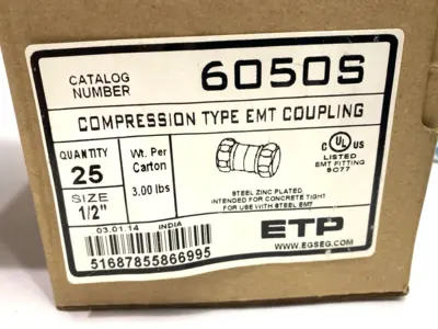 New | in-Stock ETP Compression EMT Coupling Steel Zinc Plated 1/2" LOT OF 22 Electrical Fittings Michigan US | Maverick Industrial Sales #1395725