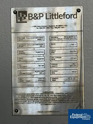 New | in-Stock B&P Littleford 170 MM B&P Littleford TriVolution Series 17 Compounding System Littleford Mixers Ohio US | Federal Equipment Company #1338408