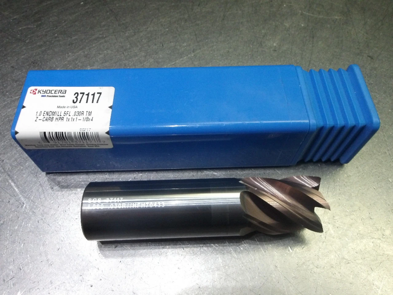 Kyocera/SGS 1" 5 Flute Carbide CR Endmill 1" Shank .030" R 37117 (LOC2238A)