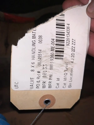 8x6 Allen Sherman Hoff Gate Valve, Part Number A-15633-1, New Storeroom Spare