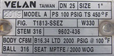 NEW VELAN T1813-SSEZ VALVE 1" T1813SSEZ