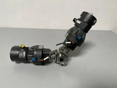 USED 2 ITT SHEROTEC STAINLESS STEEL DIAPHRAGM VALVES W/ POSITION MONITOR