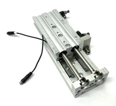 USED SMC GUIDED SLIDE TABLE CYLINDER 75MM STROKE ADJUSTABLE W/ AUTO SWITCH