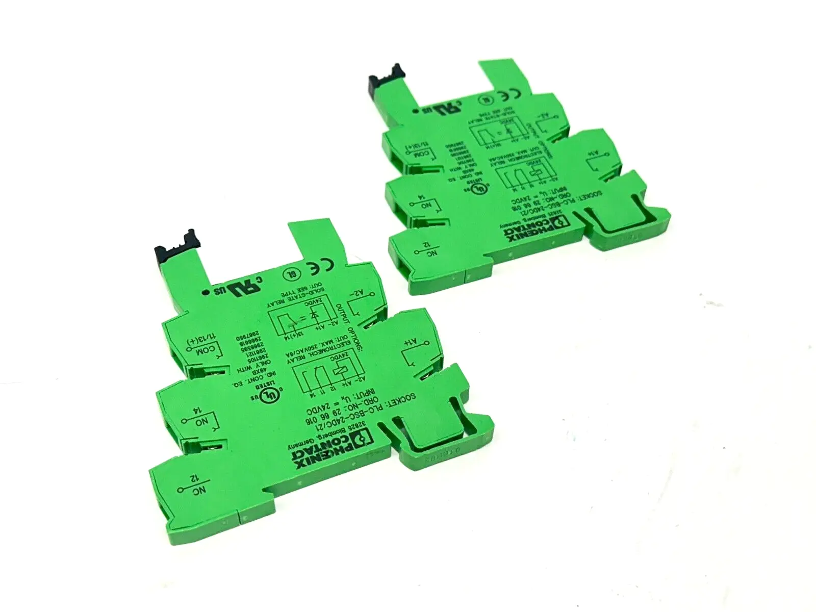 PLC-BSC-24DC/21, 2966016, 2961105 | Phoenix Contact PLC-BSC-24DC/21 Relay Base 2966016 w/ 2961105 Relays LOT OF 2 - Used