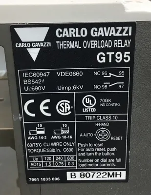 CARLO GAVAZZI GT95 7-10 ARC Motor Current Thermal Overload Relay 4G