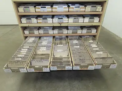 Modular Industrial Storage Cabinet 20 Drawer 61.5x38x34.5" Vintage 17x10" Trays