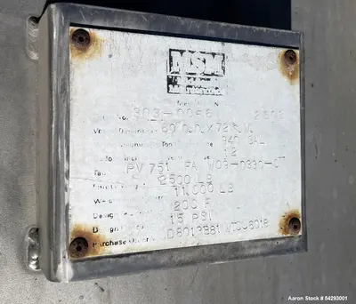 Used MSM 940 Gallon Alloy 20 Vertical Tank – 15 PSI @ 200°F, Side Lug Mounted