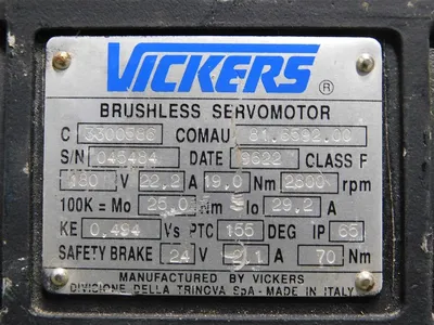 Vickers 3300586 Brushless Servomotor 180V 22.2A 19.0Nm 2800rpm 100K=Mo Used