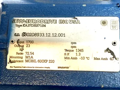 Used SEW-Eurodrive Helical-Bevel Gearmotor 0.5HP 460V i=72.54 Gearmotors Michigan US | Maverick Industrial Sales #1394319