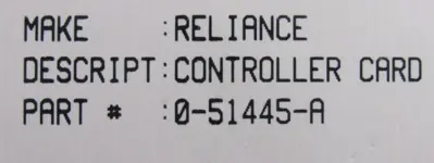 REFURBISHED RELIANCE ELECTRIC 0-51445-A CONTROL BOARD 051445A