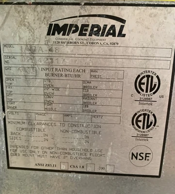 130-0099 Imperial IABA-48 48” Gas Smoke Charbroiler