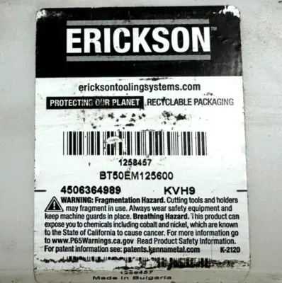 NEW ERICKSON BT50EM125600 END MILL HOLDER TAPER BT50