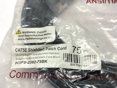PC5PS-2392-75BK | Snagless Double-Ended RJ45 Connectors Patch Cordset 75' - New